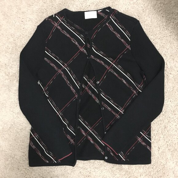 Liz Claiborne Black Diagonal Stripe Button Down Cardigan - Picture 5 of 14